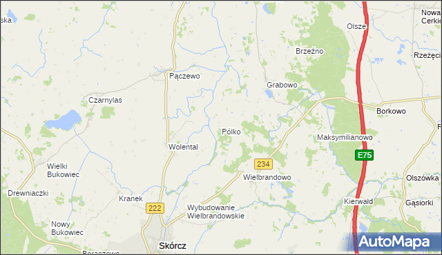 mapa Pólko gmina Skórcz, Pólko gmina Skórcz na mapie Targeo
