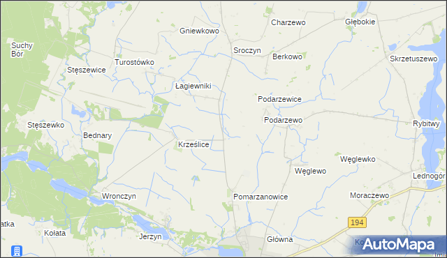 mapa Pomarzanki gmina Pobiedziska, Pomarzanki gmina Pobiedziska na mapie Targeo
