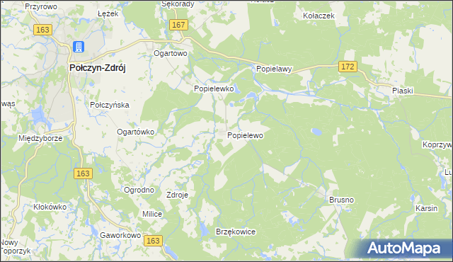 mapa Popielewo gmina Połczyn-Zdrój, Popielewo gmina Połczyn-Zdrój na mapie Targeo