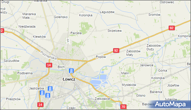 mapa Popów gmina Łowicz, Popów gmina Łowicz na mapie Targeo