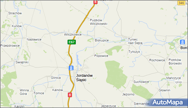 mapa Popowice gmina Jordanów Śląski, Popowice gmina Jordanów Śląski na mapie Targeo