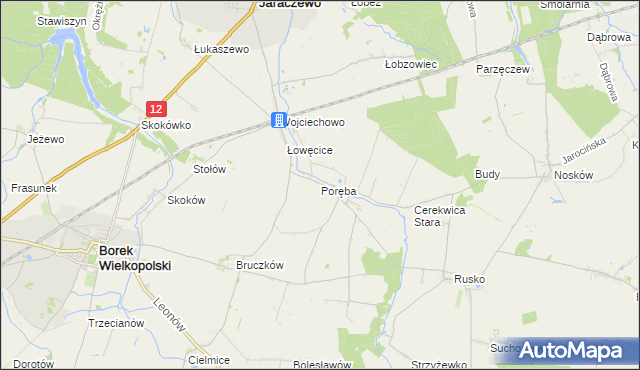 mapa Poręba gmina Jaraczewo, Poręba gmina Jaraczewo na mapie Targeo