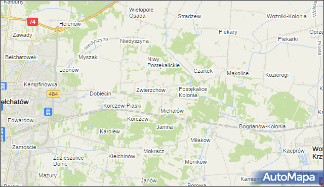 mapa Postękalice, Postękalice na mapie Targeo