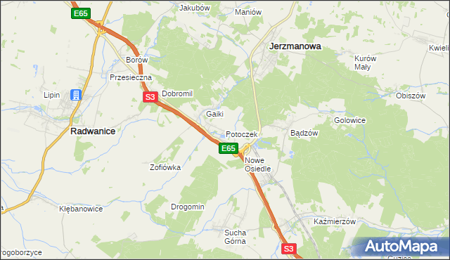 mapa Potoczek gmina Jerzmanowa, Potoczek gmina Jerzmanowa na mapie Targeo