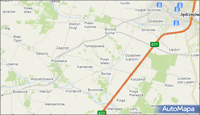 mapa Potok Wielki gmina Jędrzejów, Potok Wielki gmina Jędrzejów na mapie Targeo