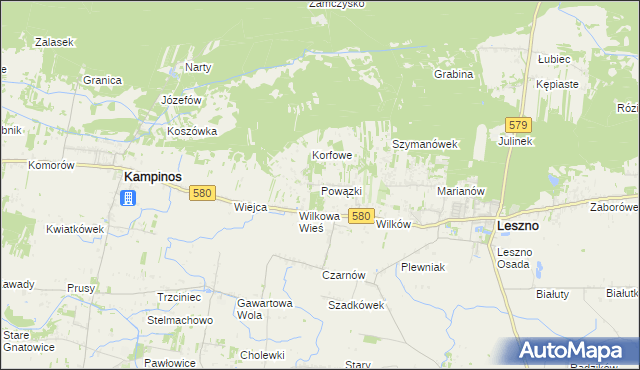 mapa Powązki gmina Leszno, Powązki gmina Leszno na mapie Targeo