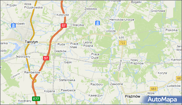 mapa Prace Duże, Prace Duże na mapie Targeo