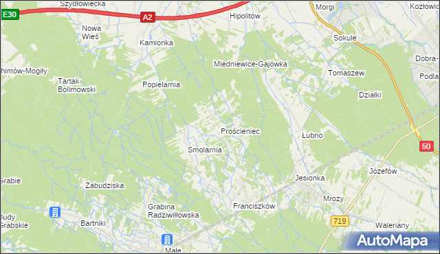 mapa Prościeniec, Prościeniec na mapie Targeo