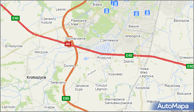 mapa Prostynia gmina Krotoszyce, Prostynia gmina Krotoszyce na mapie Targeo