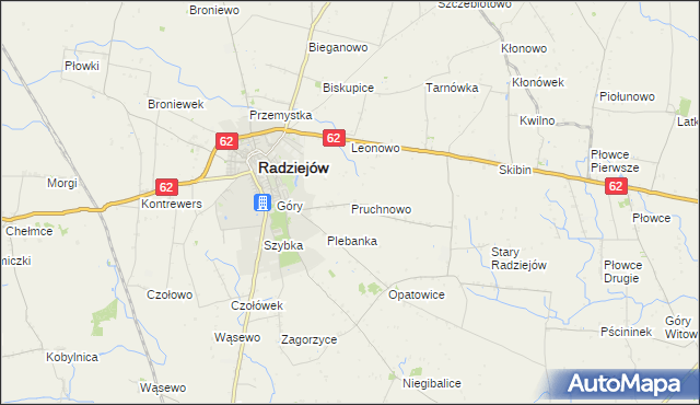 mapa Pruchnowo gmina Radziejów, Pruchnowo gmina Radziejów na mapie Targeo