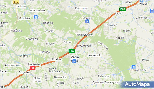 mapa Przeszkoda gmina Żabia Wola, Przeszkoda gmina Żabia Wola na mapie Targeo