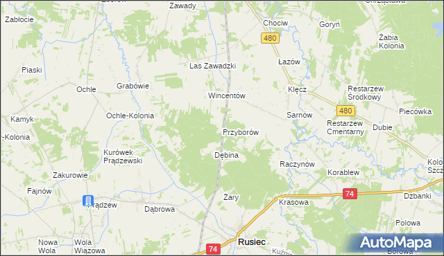 mapa Przyborów gmina Widawa, Przyborów gmina Widawa na mapie Targeo