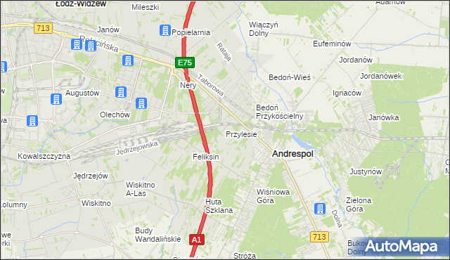mapa Przylesie gmina Łódź, Przylesie gmina Łódź na mapie Targeo