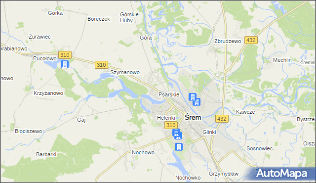 mapa Psarskie gmina Śrem, Psarskie gmina Śrem na mapie Targeo