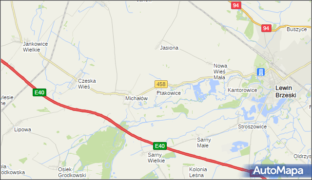 mapa Ptakowice gmina Lewin Brzeski, Ptakowice gmina Lewin Brzeski na mapie Targeo