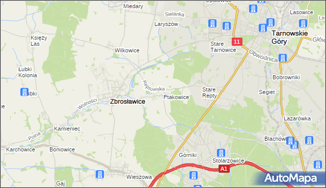 mapa Ptakowice gmina Zbrosławice, Ptakowice gmina Zbrosławice na mapie Targeo