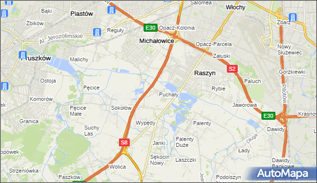 mapa Puchały gmina Raszyn, Puchały gmina Raszyn na mapie Targeo