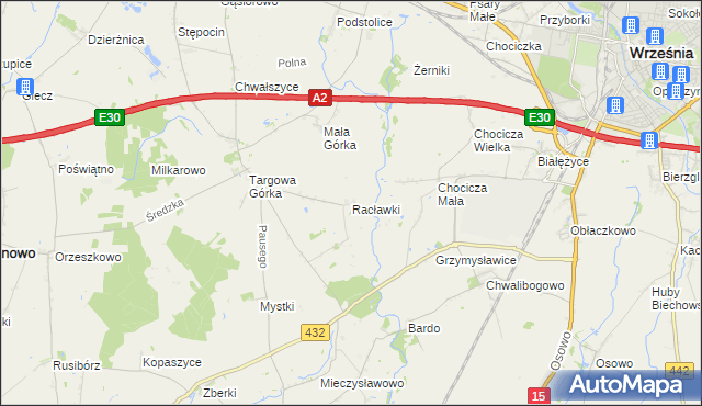 mapa Racławki gmina Nekla, Racławki gmina Nekla na mapie Targeo