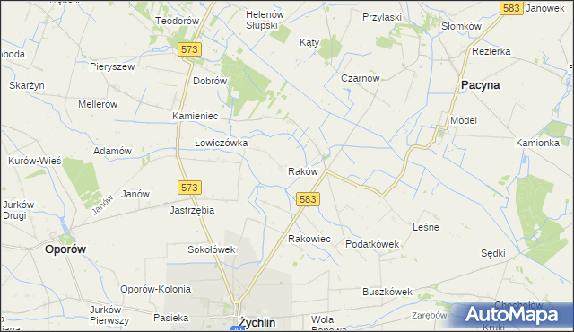 mapa Raków gmina Pacyna, Raków gmina Pacyna na mapie Targeo