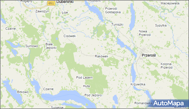 mapa Rakówek gmina Przerośl, Rakówek gmina Przerośl na mapie Targeo