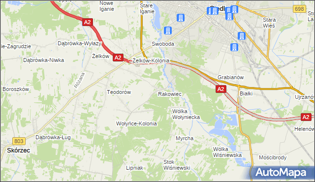 mapa Rakowiec gmina Siedlce, Rakowiec gmina Siedlce na mapie Targeo