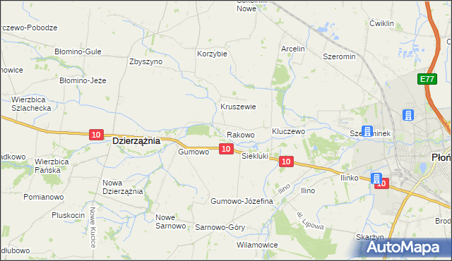 mapa Rakowo gmina Dzierzążnia, Rakowo gmina Dzierzążnia na mapie Targeo