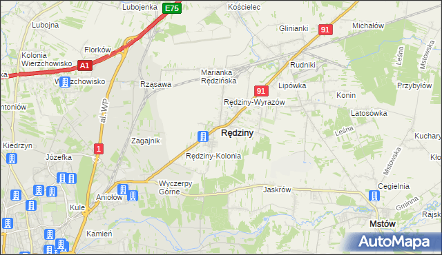 mapa Rędziny powiat częstochowski, Rędziny powiat częstochowski na mapie Targeo