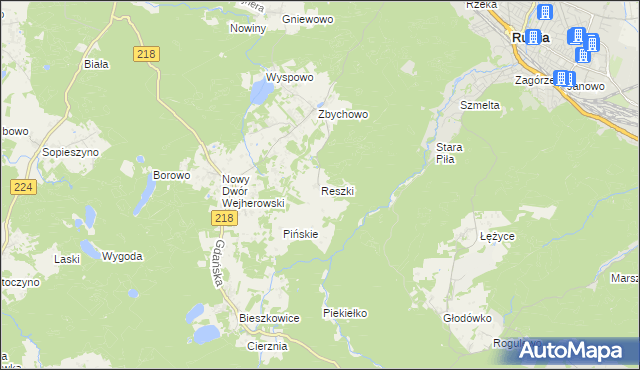 mapa Reszki gmina Wejherowo, Reszki gmina Wejherowo na mapie Targeo