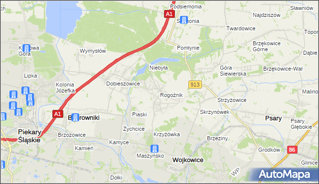mapa Rogoźnik gmina Bobrowniki, Rogoźnik gmina Bobrowniki na mapie Targeo