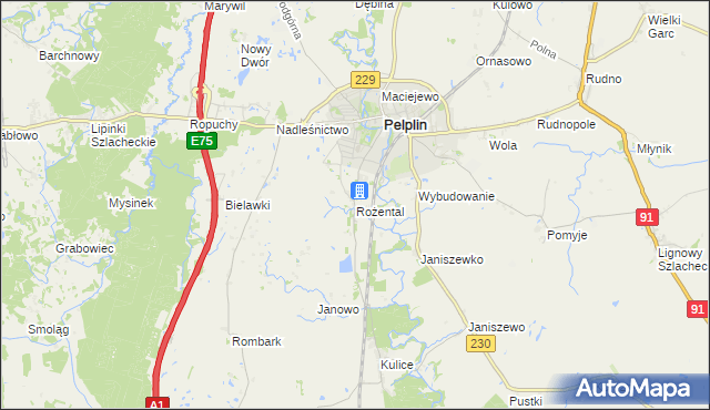 mapa Rożental gmina Pelplin, Rożental gmina Pelplin na mapie Targeo