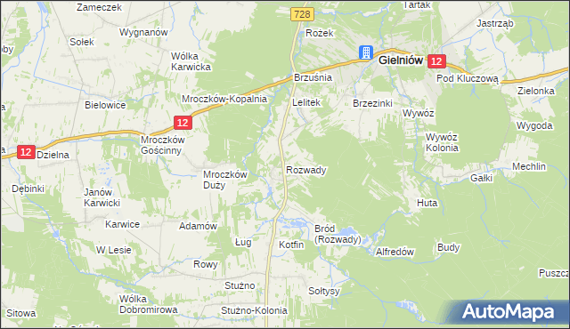 mapa Rozwady gmina Gielniów, Rozwady gmina Gielniów na mapie Targeo