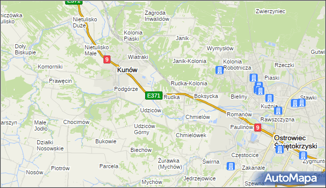 mapa Rudka gmina Kunów, Rudka gmina Kunów na mapie Targeo