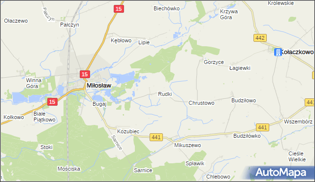 mapa Rudki gmina Miłosław, Rudki gmina Miłosław na mapie Targeo