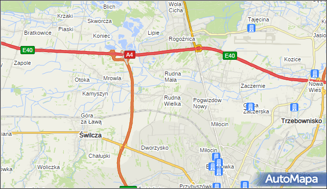 mapa Rudna Wielka gmina Świlcza, Rudna Wielka gmina Świlcza na mapie Targeo