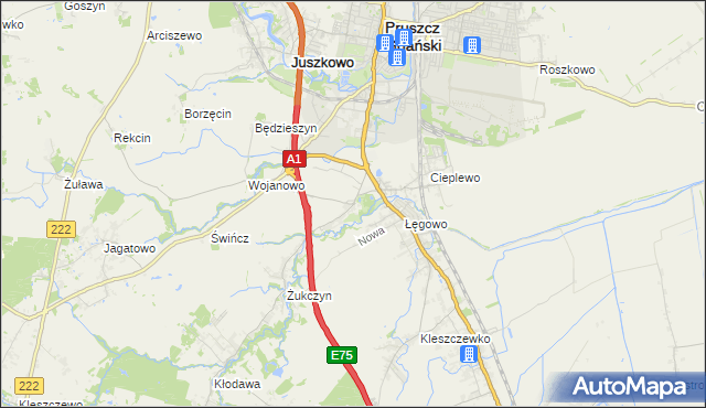 mapa Rusocin gmina Pruszcz Gdański, Rusocin gmina Pruszcz Gdański na mapie Targeo