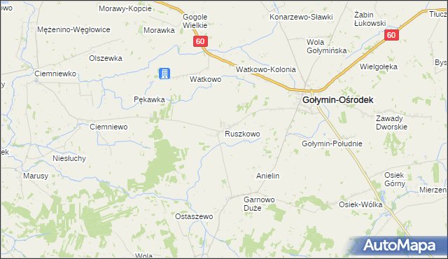 mapa Ruszkowo gmina Gołymin-Ośrodek, Ruszkowo gmina Gołymin-Ośrodek na mapie Targeo