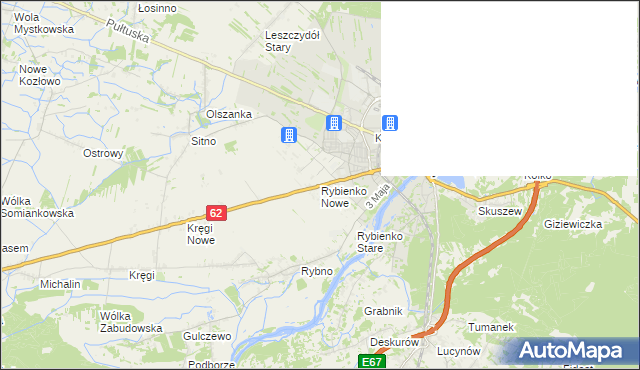 mapa Rybienko Nowe, Rybienko Nowe na mapie Targeo