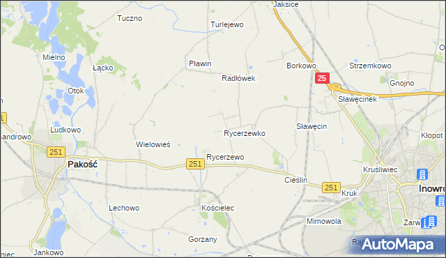 mapa Rycerzewko gmina Pakość, Rycerzewko gmina Pakość na mapie Targeo