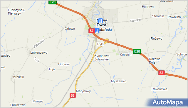 mapa Rychnowo Żuławskie, Rychnowo Żuławskie na mapie Targeo