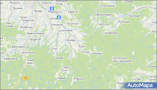 mapa Rzyki, Rzyki na mapie Targeo