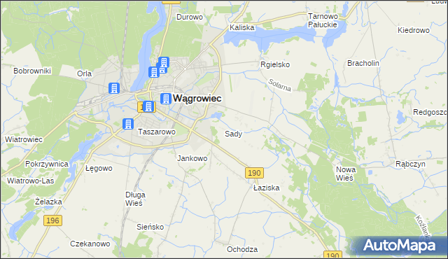 mapa Sady gmina Wągrowiec, Sady gmina Wągrowiec na mapie Targeo