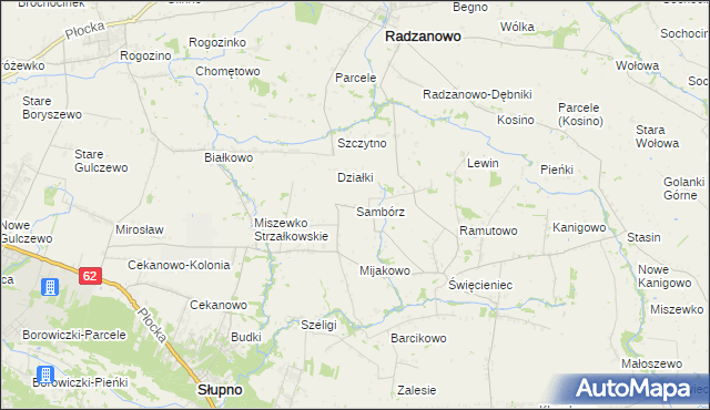 mapa Sambórz gmina Słupno, Sambórz gmina Słupno na mapie Targeo