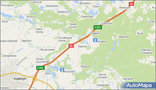 mapa Sanniki gmina Kostrzyn, Sanniki gmina Kostrzyn na mapie Targeo