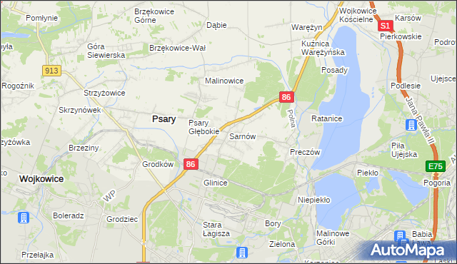 mapa Sarnów gmina Psary, Sarnów gmina Psary na mapie Targeo