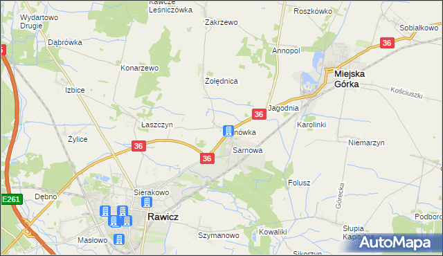 mapa Sarnówka gmina Rawicz, Sarnówka gmina Rawicz na mapie Targeo