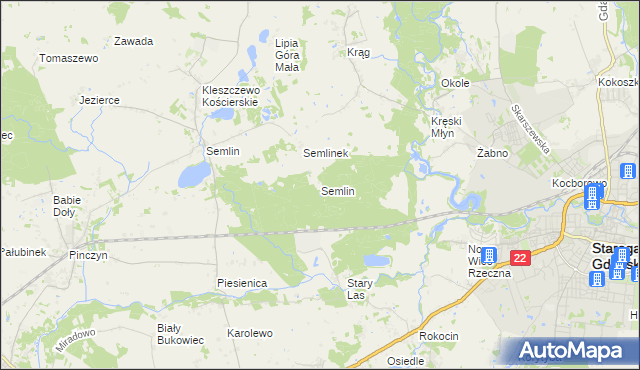 mapa Semlin gmina Starogard Gdański, Semlin gmina Starogard Gdański na mapie Targeo