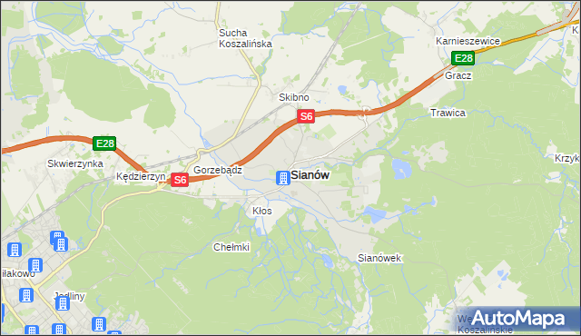 mapa Sianów, Sianów na mapie Targeo