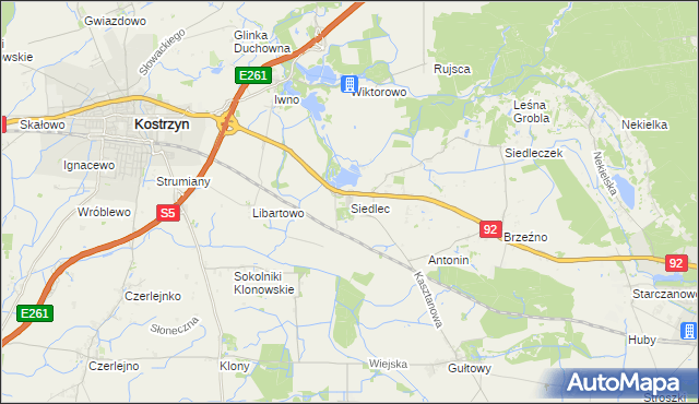 mapa Siedlec gmina Kostrzyn, Siedlec gmina Kostrzyn na mapie Targeo