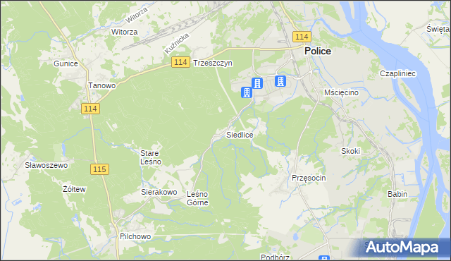 mapa Siedlice gmina Police, Siedlice gmina Police na mapie Targeo