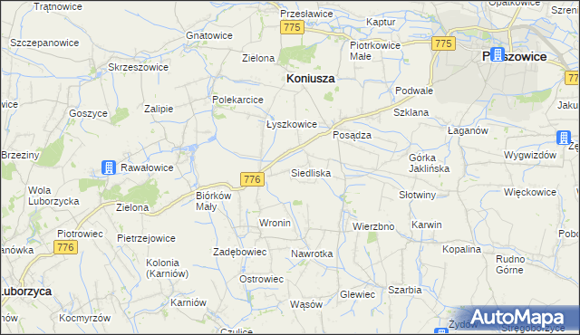 mapa Siedliska gmina Koniusza, Siedliska gmina Koniusza na mapie Targeo